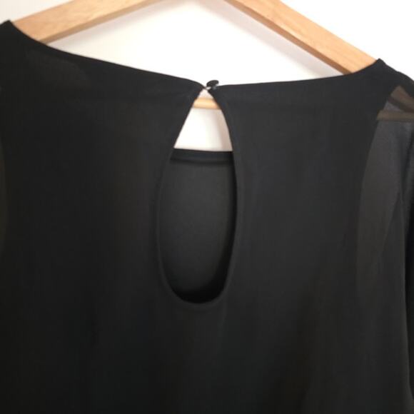 Express Black Sheer Sleeve Mini Dress Knee Size S Elastic Waist Keyhole Back - Picture 7 of 16